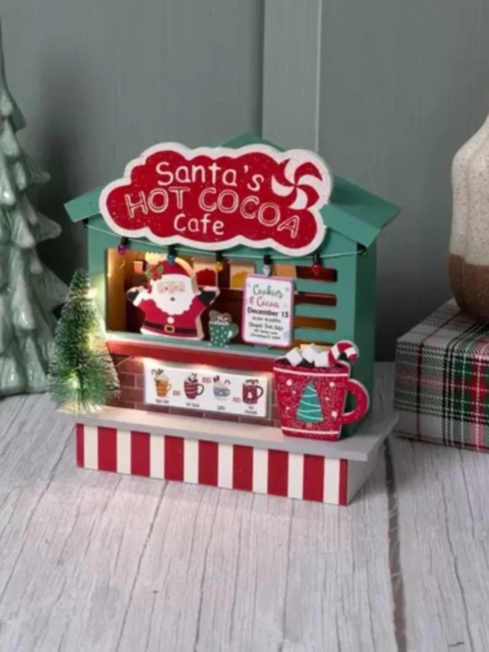 Santa's Hot Cocoa Cafe Light Up Wood Decor